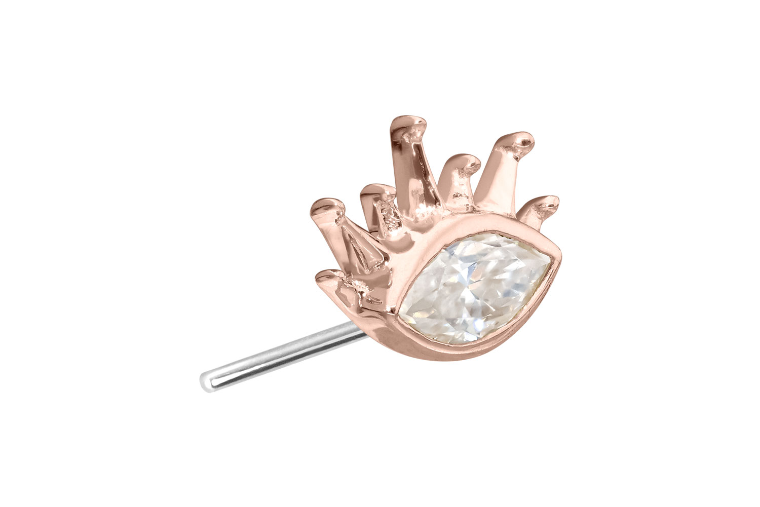 14 Karat Gold Aufsatz mit Titan Push Pin MOISSANIT-OVAL + SONNENSTRAHLEN von Piercingline